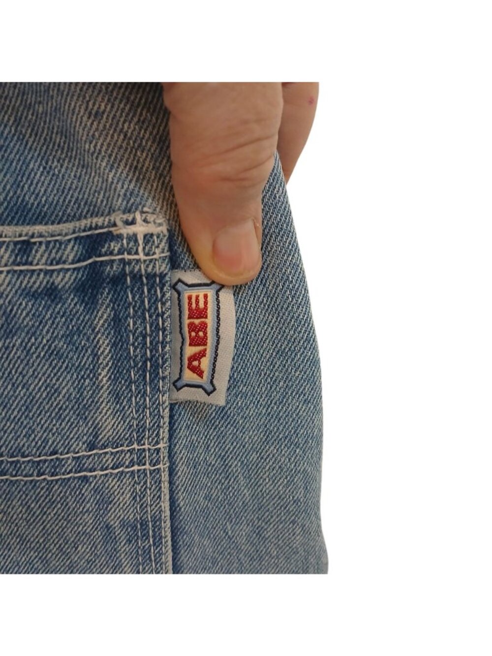 Vtg Abe Jeans Denim Overalls Womens Sz L Adj Straps Front Pocket Made Macau #B3 - Picture 10 of 13